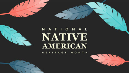 Native American Heritage Month. Background design with feather ornaments celebrating Native Indians in America.