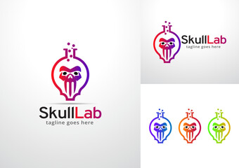 Illustration Vector Graphic Of Danger Lab, The Logo Is Inspired By The Combination Of Lab Tools + Skull Icon With Red Liquid. Fit For Logo Design Template ,Set,Icon,Mascot,T-Shirt Design,Etc.
