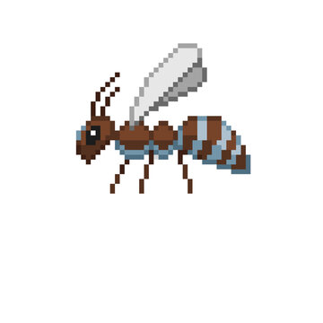 An 8-bit retro-styled pixel-art illustration of a rare blue bumble bee.