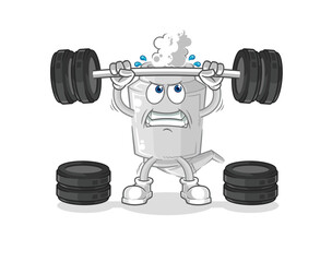 exhaust lifting the barbell character. cartoon mascot vector