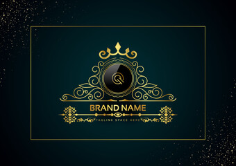 Letter Q Gold Luxury Crown Logo Concept, Royal Premium Logo Template Vector.