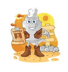 exhaust cowboy with wanted paper. cartoon mascot vector