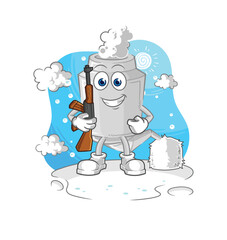 exhaust soldier in winter. character mascot vector