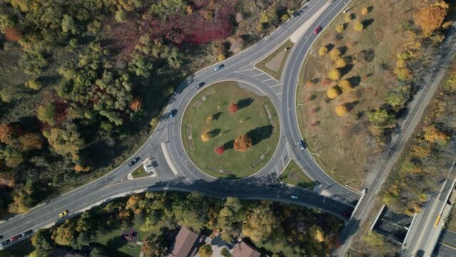 Aerial 4K Overhead Video Of A Roundabout Traffic Circle