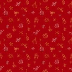 Naklejka premium ナチュラルなクリスマスアイコンの線画 背景素材 レッド
