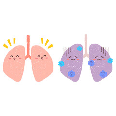 健康な肺と不健康な肺のセットイラスト