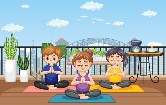 People practicing yoga exercise and meditation