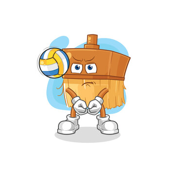 paintbrush play volleyball mascot. cartoon vector