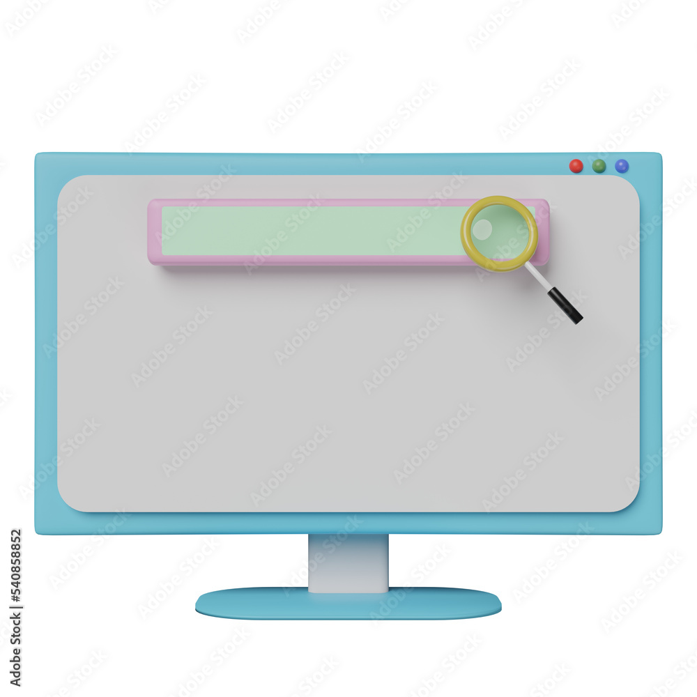 Aufkleber computer monitor with blank search bar, magnifying glass isolated. minimal web search engine or web 