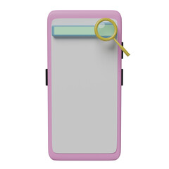 mobile phone or smartphone with blank search bar, magnifying glass isolated. minimal web search engine or web browsing concept, 3d illustration or 3d render