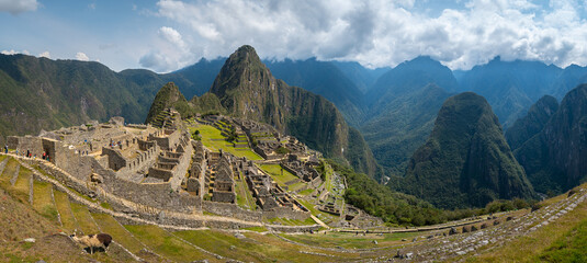 panoramic view of machu picchu ruins, peru