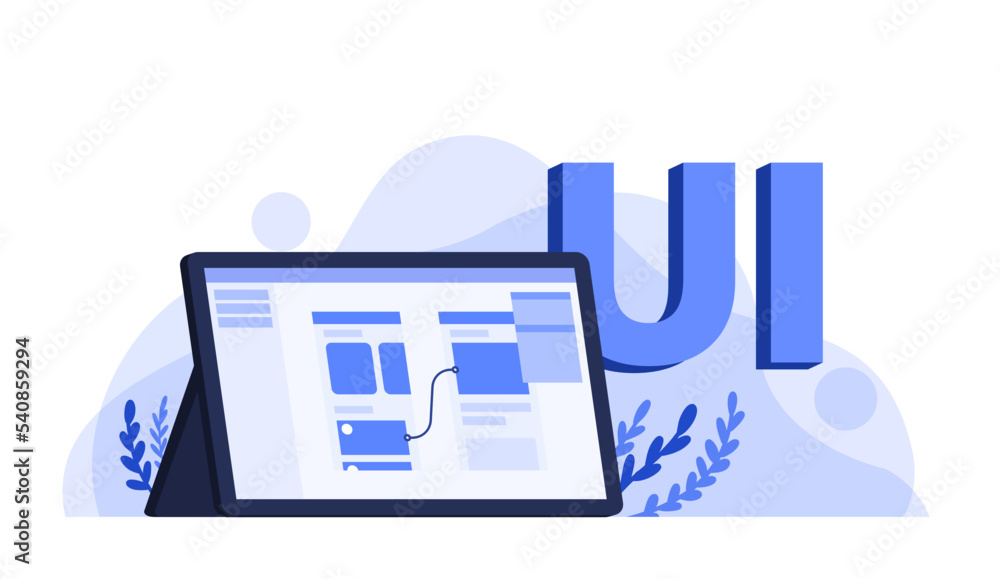 Poster user interface design creative project work with monitor flat vector design illustration