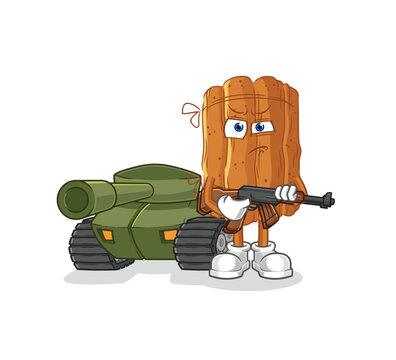 cinnamon soldier with tank character. cartoon mascot vector