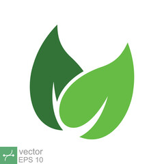 Green leaf icon. Simple flat style. Two leaf ecology, eco green, nature, organic, spring, floral, plant, environment concept. Vector illustration isolated on white background. EPS 10.