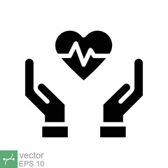 Heart rate icon. Simple solid style. Hand heart pulse, electrocardiogram sign, healthcare and medical concept. Glyph vector illustration isolated on white background. EPS 10.