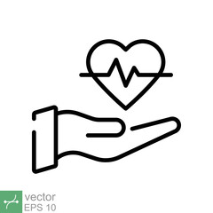 Heart rate icon. Simple outline style. Hand heart pulse, electrocardiogram sign, healthcare and medical concept. Thin line vector illustration isolated on white background. EPS 10.