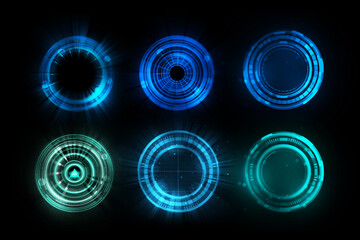 Abstract futuristic background of circle round glowing technology sci fi frame. hud ui.	
