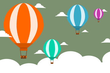 Hot air balloon on the sky. Flat design. Holiday travel concept. Vector illustration.