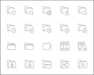Simple Set of folder Related Vector Line Icons.
Vector collection of documents, file, technology, miscellaneous and design elements symbols or logo elements in thin outline.