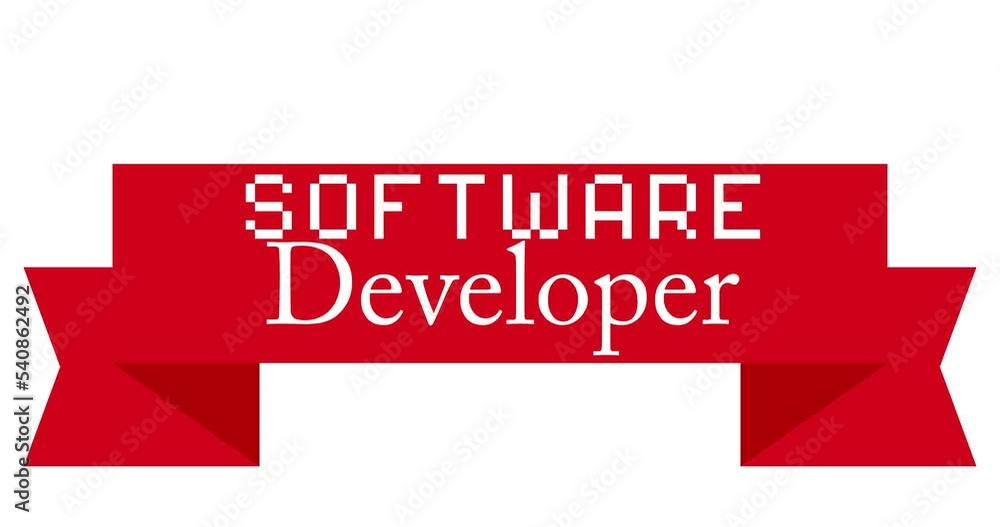 Poster animated retro, vintage red ribbon with the text software developer.