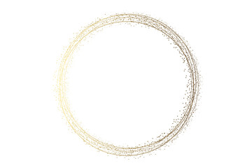 Abstract gold glitter dot particles flowing circle frame isolated on transparent background for design element of background, banner, invitation card in concept luxury, Christmas, new year.