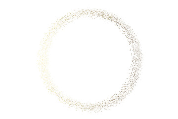 Abstract gold glitter dot particles flowing circle frame isolated on transparent background for design element of background, banner, invitation card in concept luxury, Christmas, new year.