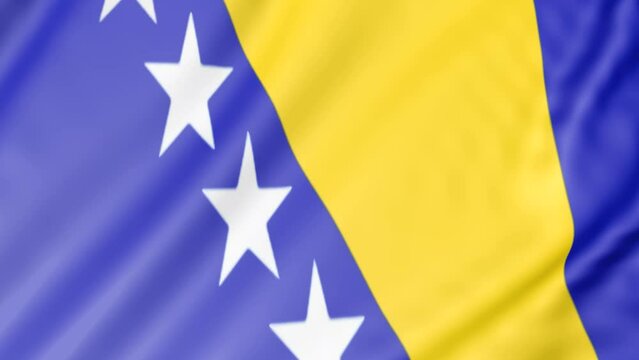 Flag of Bosnia and Herzegovina 3d flies in slow motion. The national gonfalon of the European country Bosna i Hercegovina.