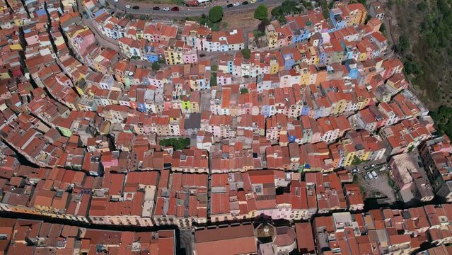 Emerging housing real estate of Bosa town Sardinia Italy aerial 