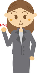 やる気満々でガッツポーズをする女性会社員のイラスト・スーツ・成功・達成・就活
