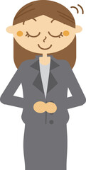 お辞儀をしているスーツの女性・社会人・ありがとうございました。いらっしゃいませのイラスト