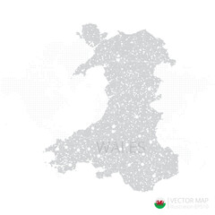 Wales grey map isolated on white background with abstract mesh line and point scales. Vector illustration eps 10