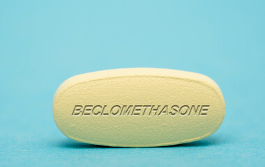 Obraz na płótnie Canvas Beclomethasone Pharmaceutical medicine pills tablet Copy space. Medical concepts.