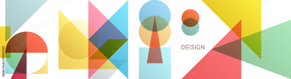 Wall mural art composition of flat colorful vector shapes. abstract transparency geometrical background. cover 