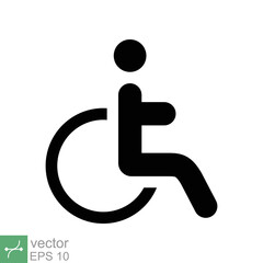 Handicapped patient icon. Simple solid style. Linear style sign, wheelchair, handicap, pictogram, stick, medicine, hospital concept. Glyph vector illustration isolated on white background. EPS 10.