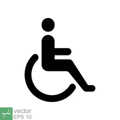 Handicapped patient icon. Simple solid style. Linear style sign, wheelchair, handicap, pictogram, stick, medicine, hospital concept. Glyph vector illustration isolated on white background. EPS 10.