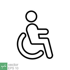 Handicapped patient icon. Simple outline style. Linear style sign, wheelchair, handicap, pictogram, stick, medicine, hospital concept. Line vector illustration isolated on white background. EPS 10.