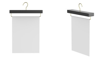 Paper Poster on Hanger Mockup Isolated On White Background.3d illustration