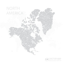 North America Continent grey map isolated on white background with abstract mesh line and point scales. Vector illustration eps 10.