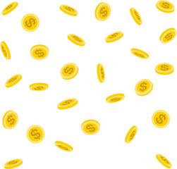 Falling golden coins. flying money, dollar