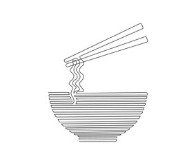 Continuous one line drawing of asian noodle in the bowl. Ramen single line art drawing vector illustration.
