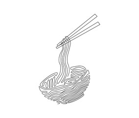 Continuous one line drawing of asian noodle in the bowl. Ramen single line art drawing vector illustration.