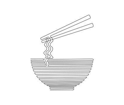 recommend clip art: Continuous one line drawing of asian noodle in the bowl. Ramen single line art drawing vector illustration.