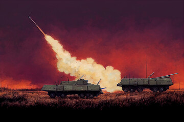 Fototapeta premium American modern multiple launch rocket systems in operation. Missile sorties
