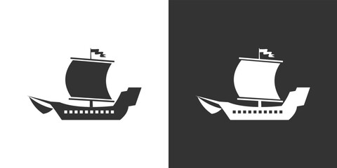 Boat, yacht, sailing boat, cargo ship. Water transportation on white and black background