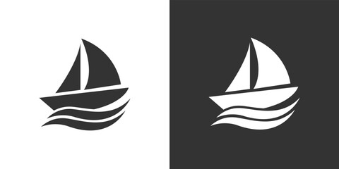 Boat, yacht, sailing boat, cargo ship. Water transportation on white and black background