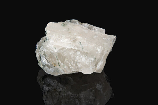 The mineral amphibolite in a translucent quartz crystal