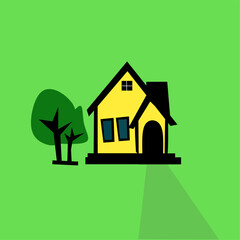 illustration of a house in a green background