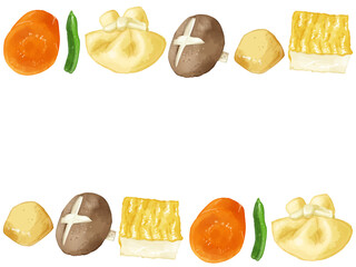 手描き水彩の野菜の炊き合わせイラスト長方形フレーム・上下