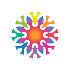 Obraz premium Colorful Circle corporate Logo Design. Vector Geometric Flower Symbol. Rainbow Isolated Icon