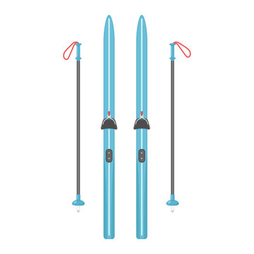 Cross-country skis and poles on a white background